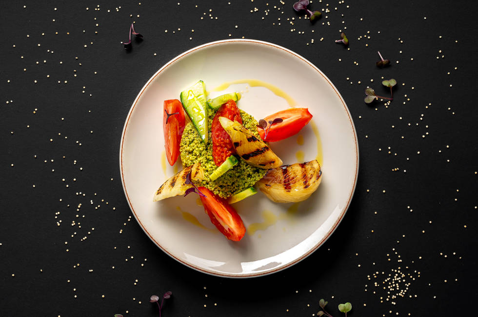 Quinoa, cucumbers, tomato fondue and fennel photo