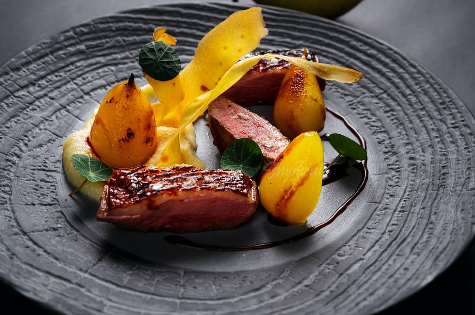 Duck magret with ginger, parsnip cream photo