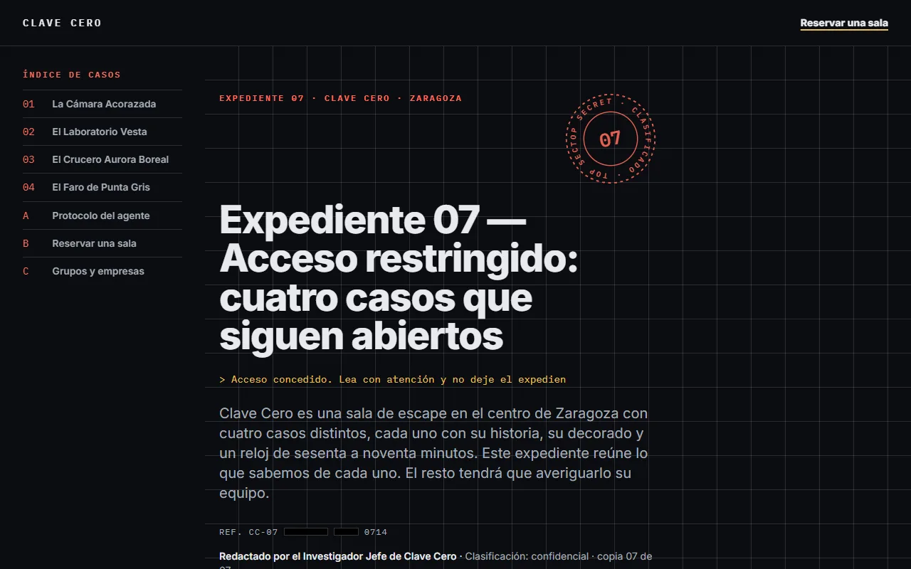 Clave Cero — Escape room como expediente clasificado