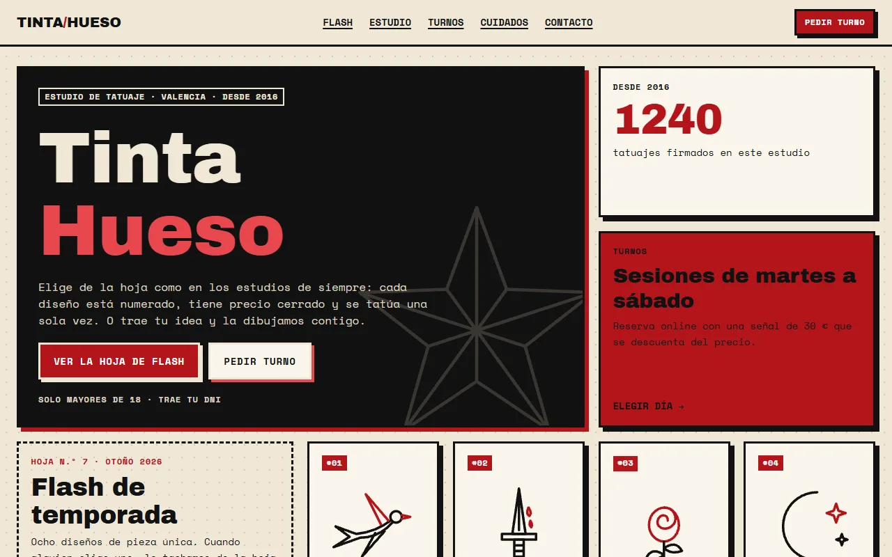 Tinta Hueso — Estudio de tatuaje con hoja de flash