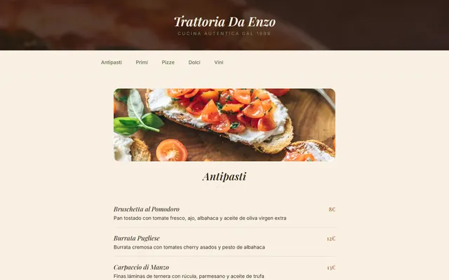 Trattoria Da Enzo — Carta de Restaurante Italiano