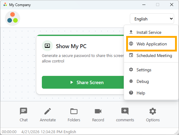 Share Screen Web Version