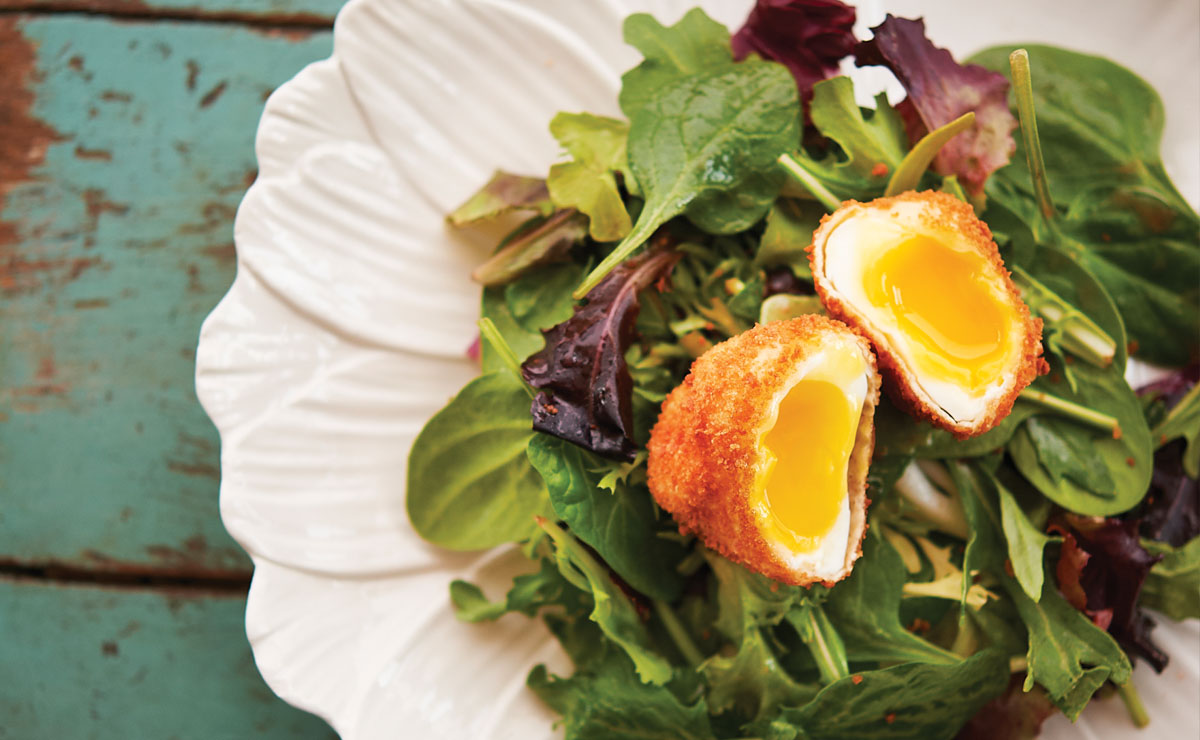 Fried Poached Egg Over Greens