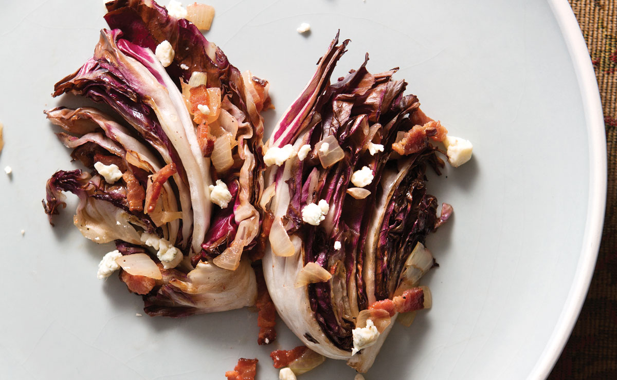 Wilted radicchio and bacon salad with Peychaud’s dressing 