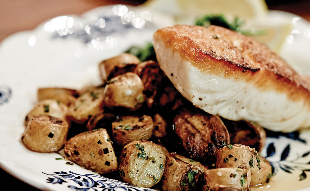 roasted halibut with spinach and fingerling potatoes