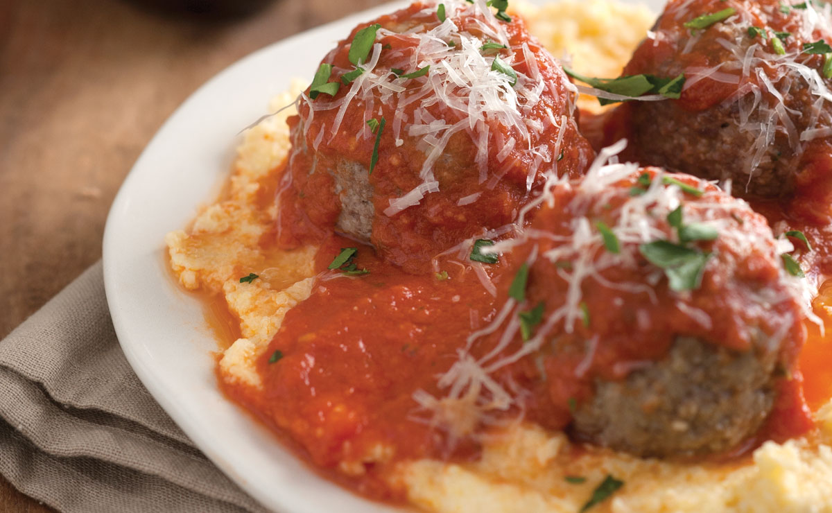 Trattoria Marcella’s Meatballs with Parmigiano Polenta 