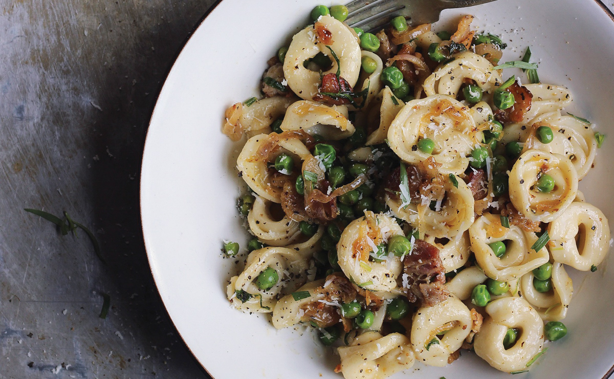 tortellini with peas and pancetta