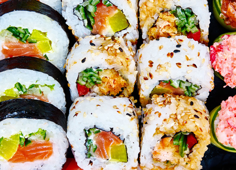 an array of sushi 