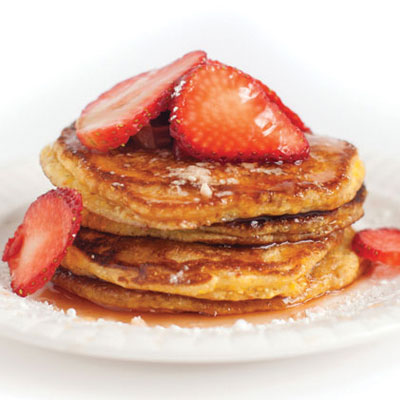 Orange-Rhubarb Pancakes with Strawberry-Rhubarb Syrup