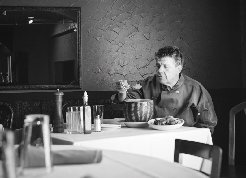 rich lorusso eats watermelon at lorusso's cucina of the hill