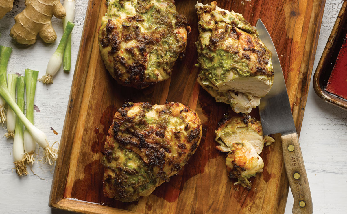 chicken breasts with ginger-scallion pesto