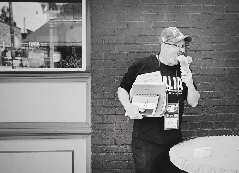 joe degregorio enjoys an ice cream cone on the hill