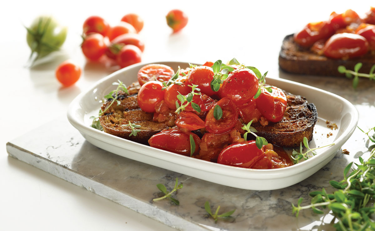 summer tomatoes on grilled bread