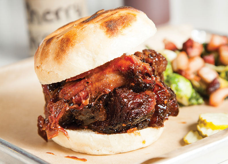 The burnt ends sandwich with Brussels sprouts at beast craft bbq