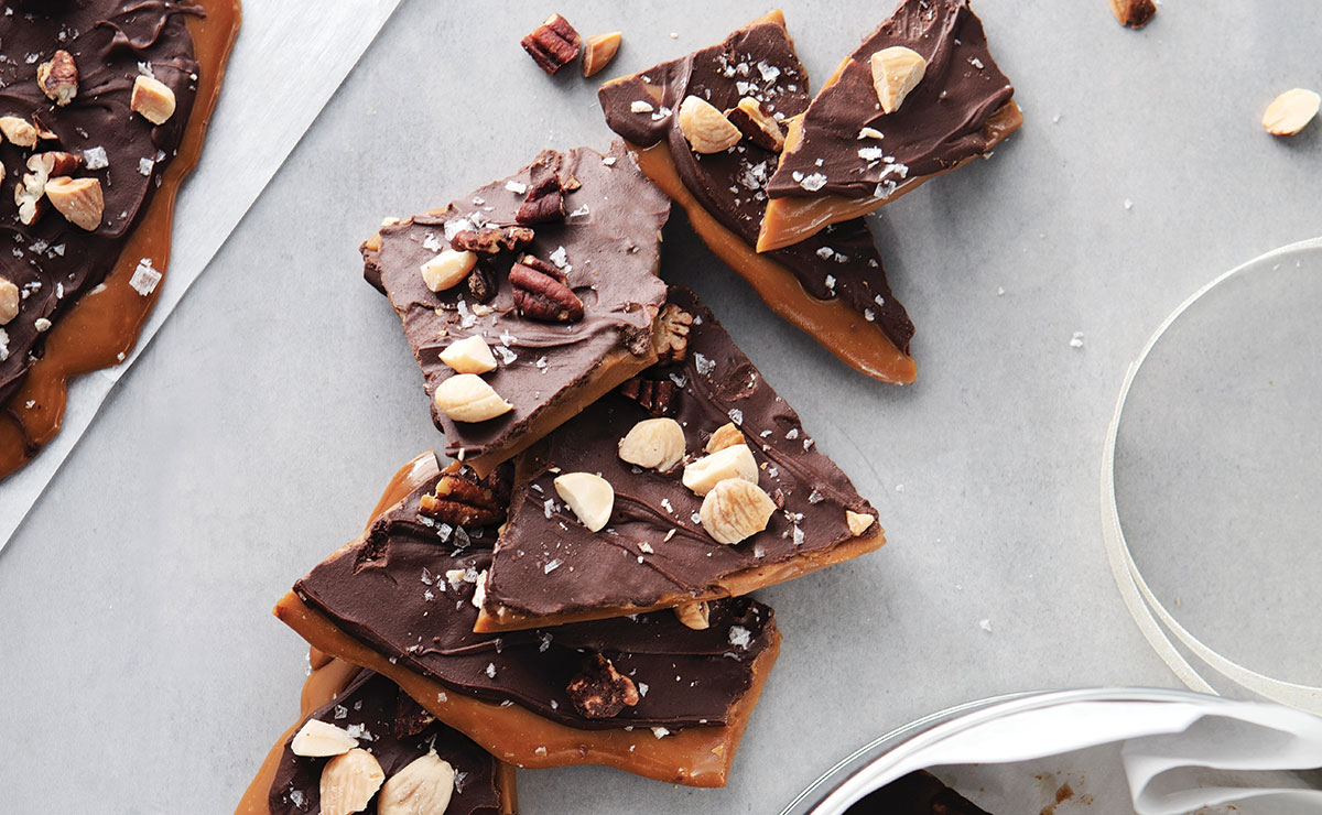 chocolate bourbon toffee with almonds