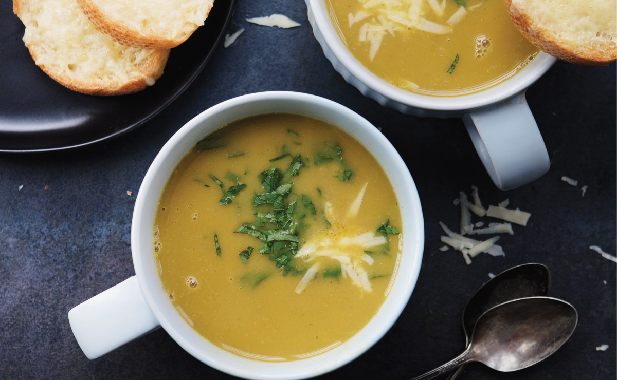 cups of soup with melted cheese