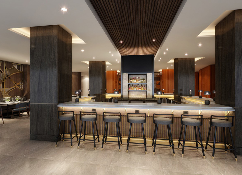 a white topped high-end hotel bar