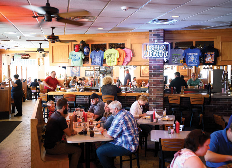 a busy dining room at hodak's