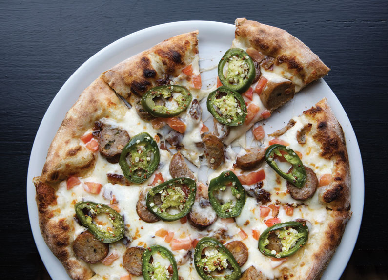 jalapeno sausage pizza at peel wood fired pizza and brewery in o'fallon