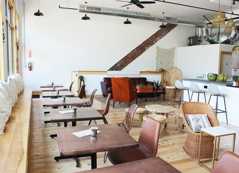 the dining room at a juice bar