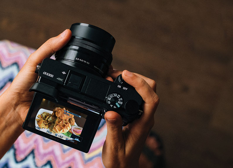 a slr camera with an image on the screen