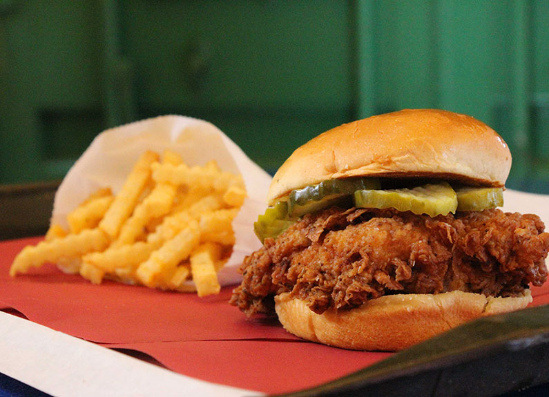 a fried chicken sandwich and fries