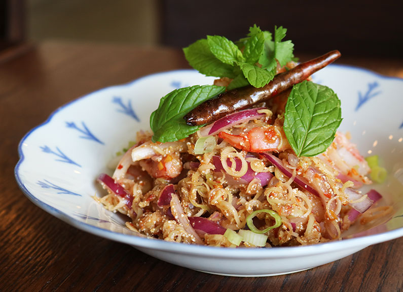 dancing prawns from aubergine cafe in downtown st. louis