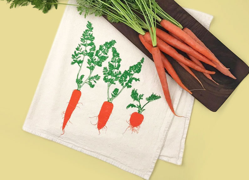 silk-screened kitchen towels by sprouted designs