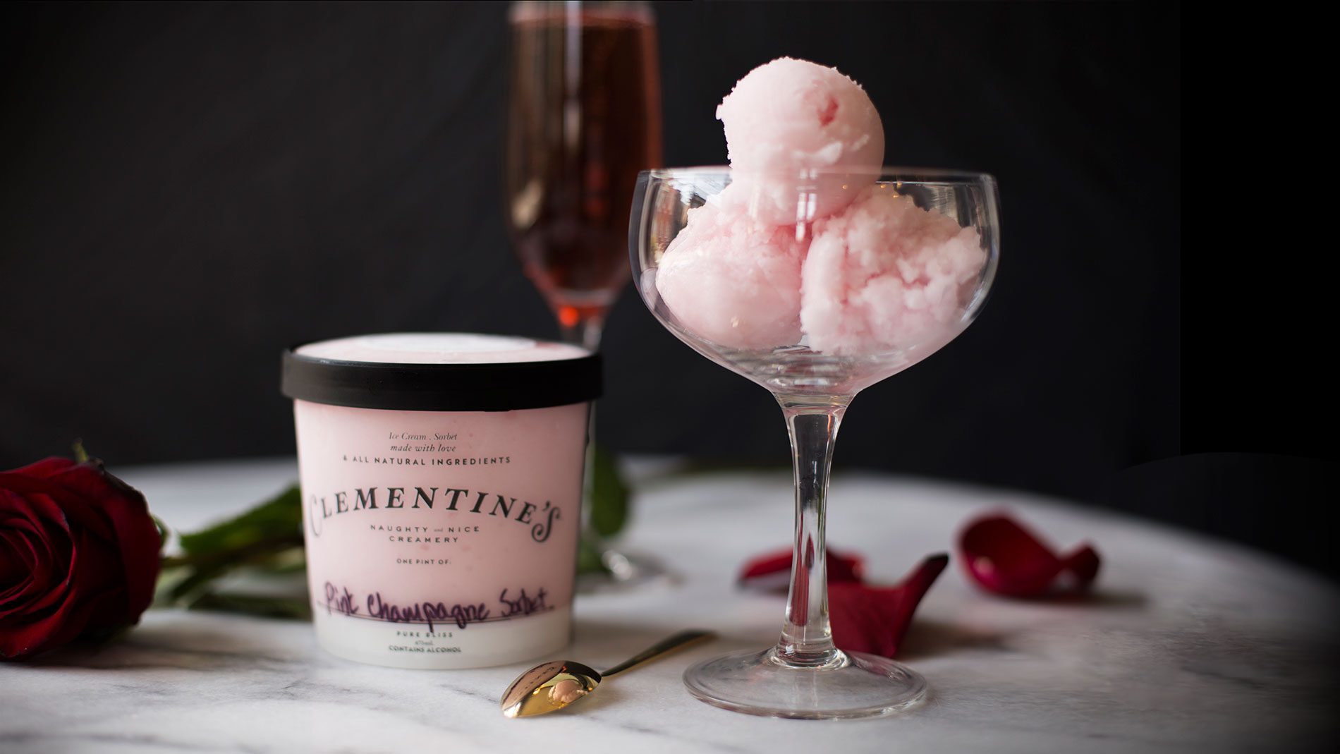 pink champagne sorbet from clementine's naughty & nice creamery
