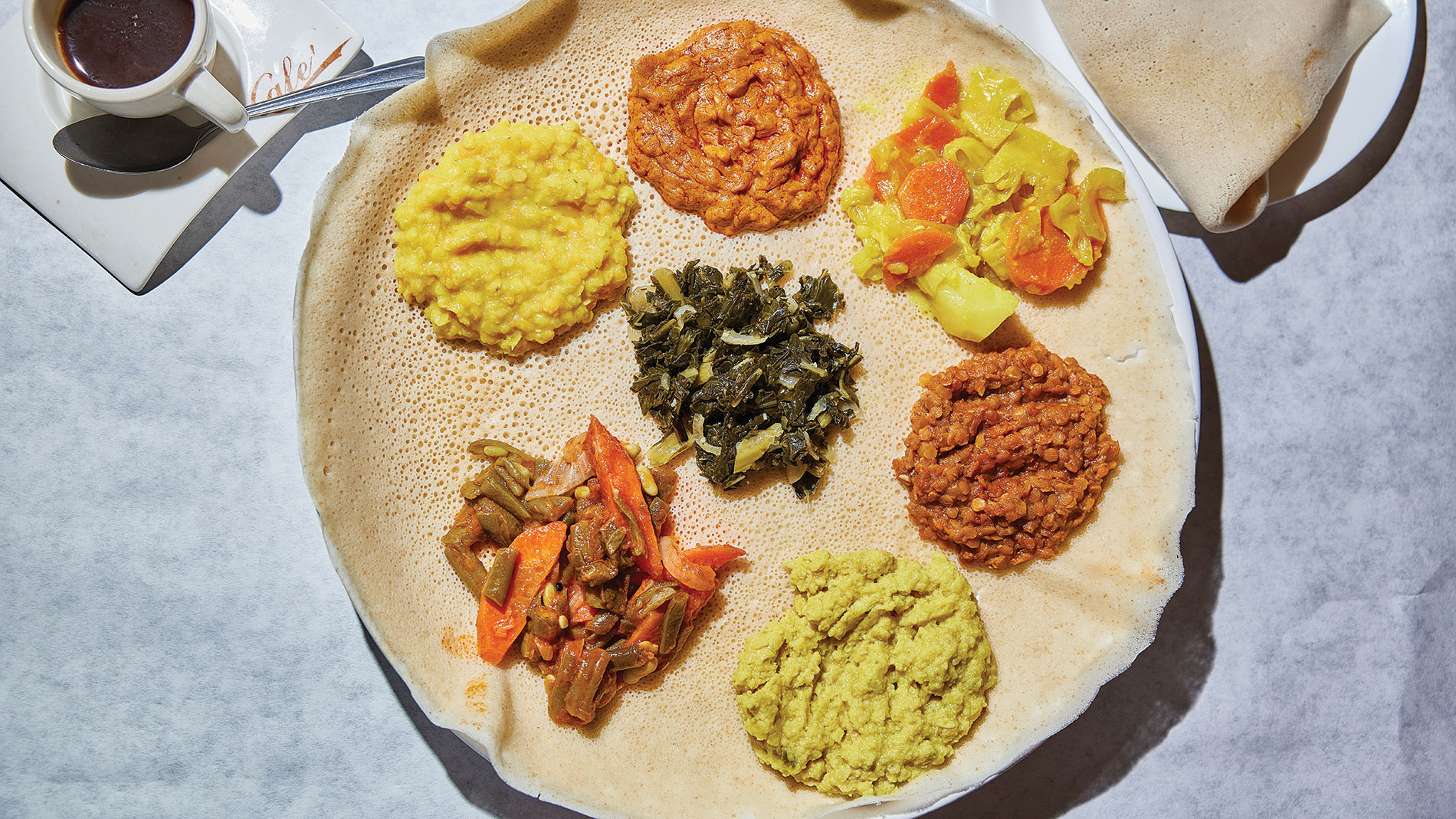 the vegetarian combination platter at Meskerem Ethiopian Restaurant in st. louis
