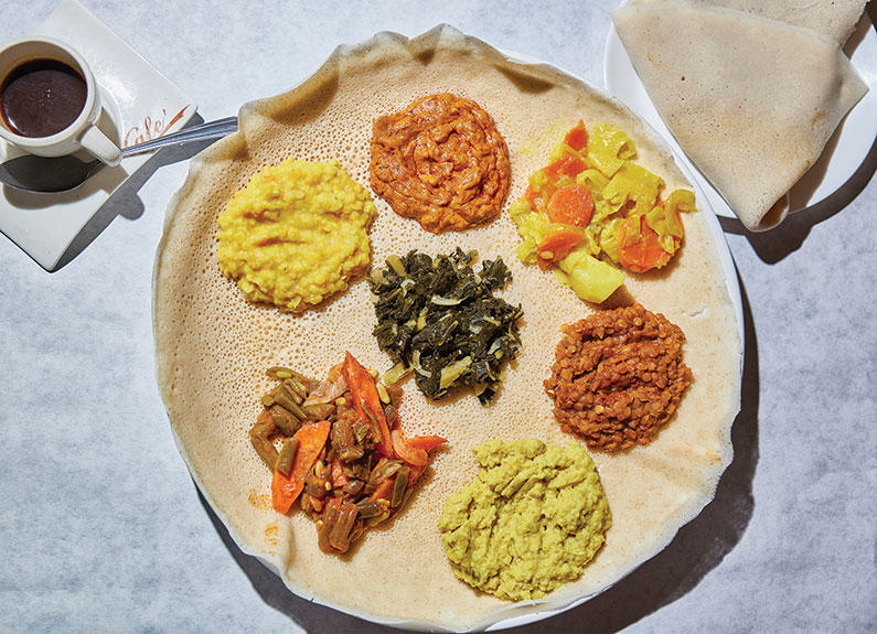 the vegetarian combination platter at Meskerem Ethiopian Restaurant in st. louis