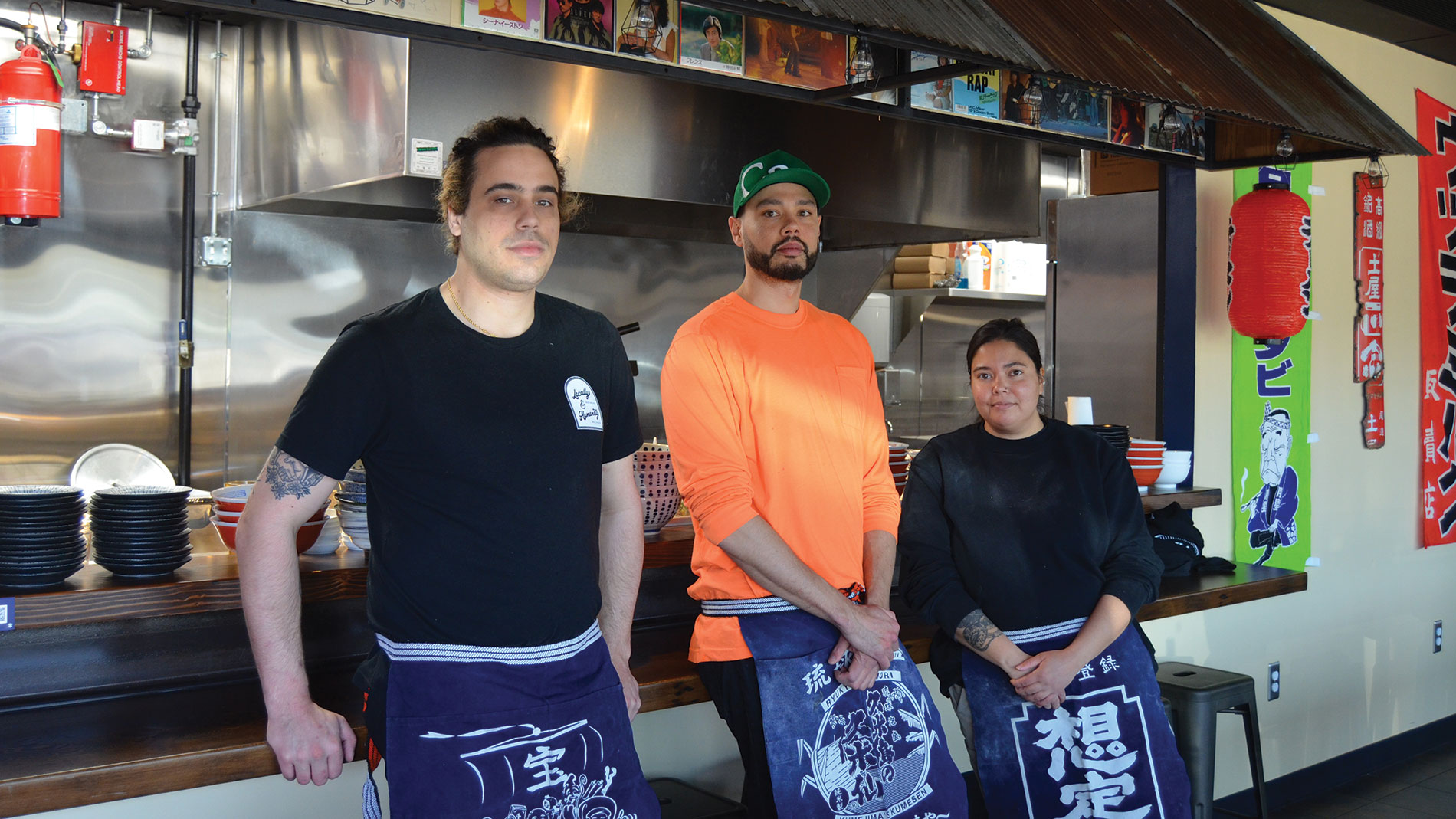 the team at menya rui, from left: jason karcher, chef-owner steven pursley and erika pursley