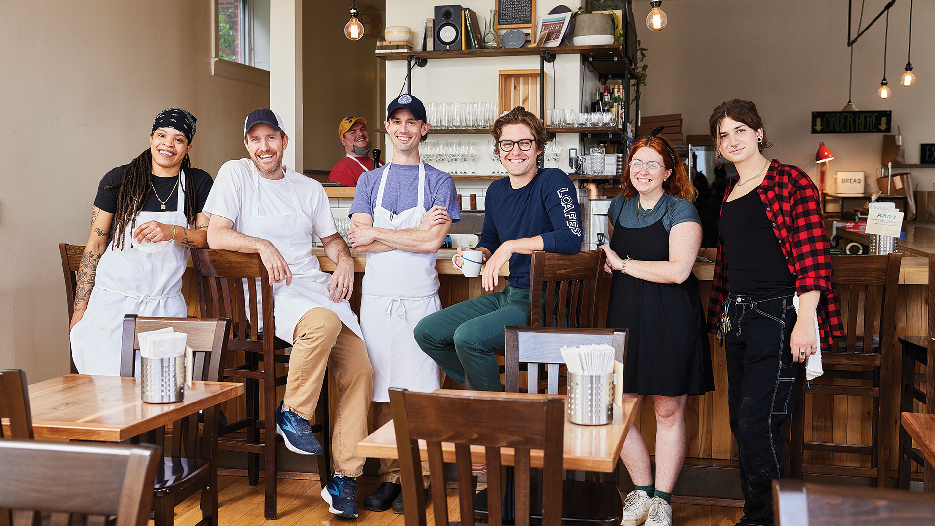 from left: mariah ellis, ted wilson, jacob huff, brian moxey, steve russell, noah yacyshyn and iris emerson