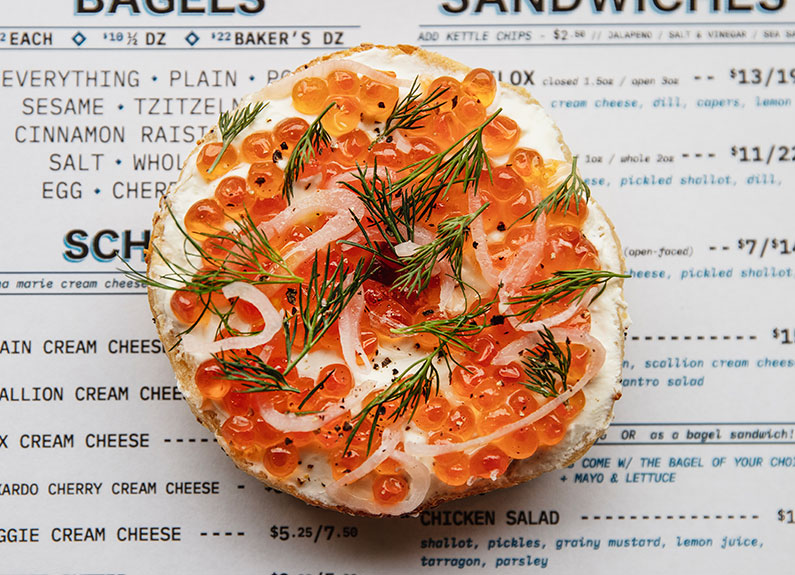 bagel with salmon roe and cream cheese from bagel union in webster groves