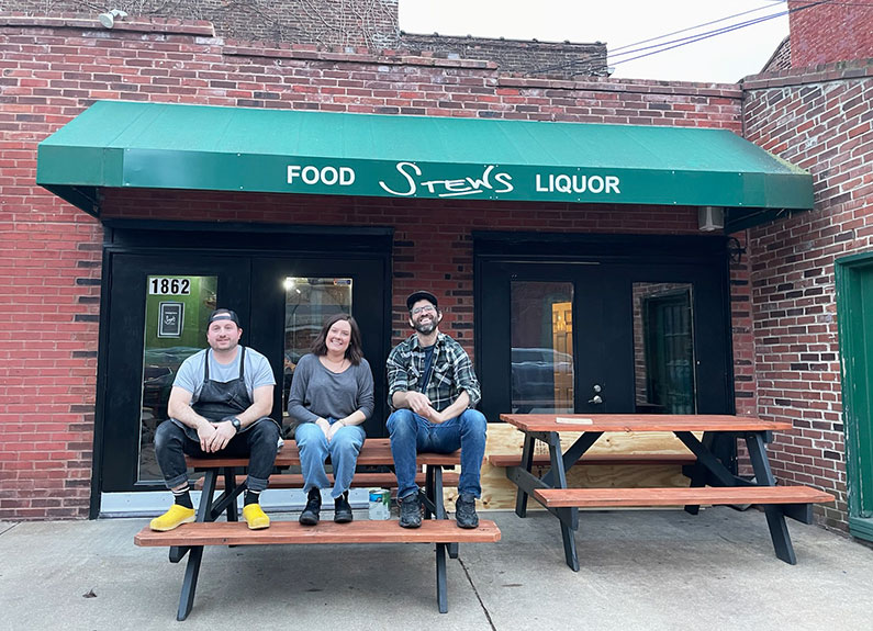 from left, co-owners brent petty, kristin "stew" leahy and nate burrows of stews food & liquor in soulard st. louis