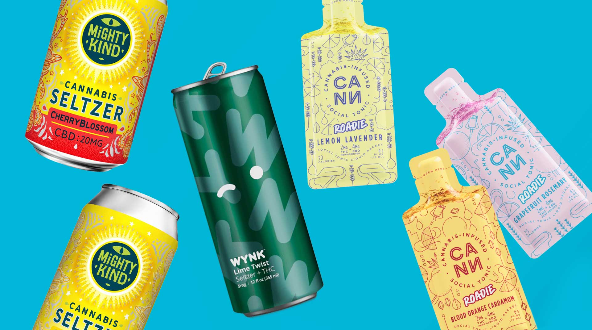 cannabis beverages mighty kind, cann roadies and wynk seltzers