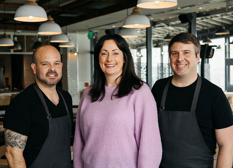 from left, take root hospitality culinary director/partner aaron martinez, co-owner tara gallina, chef/owner michael gallina