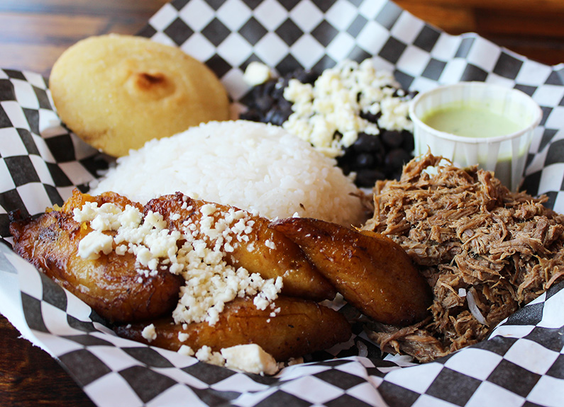 venezuelan lunch platter at amaizing arepa bar in downtown st. louis