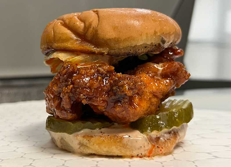 honey hot chicken sandwich from honey's in north st. louis county