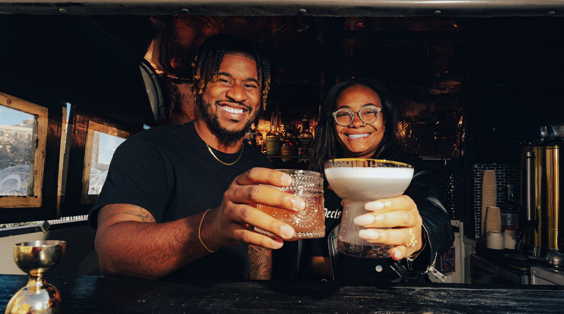 mixologist kaje sanford and the passport owner owner javia gilliam-sanford