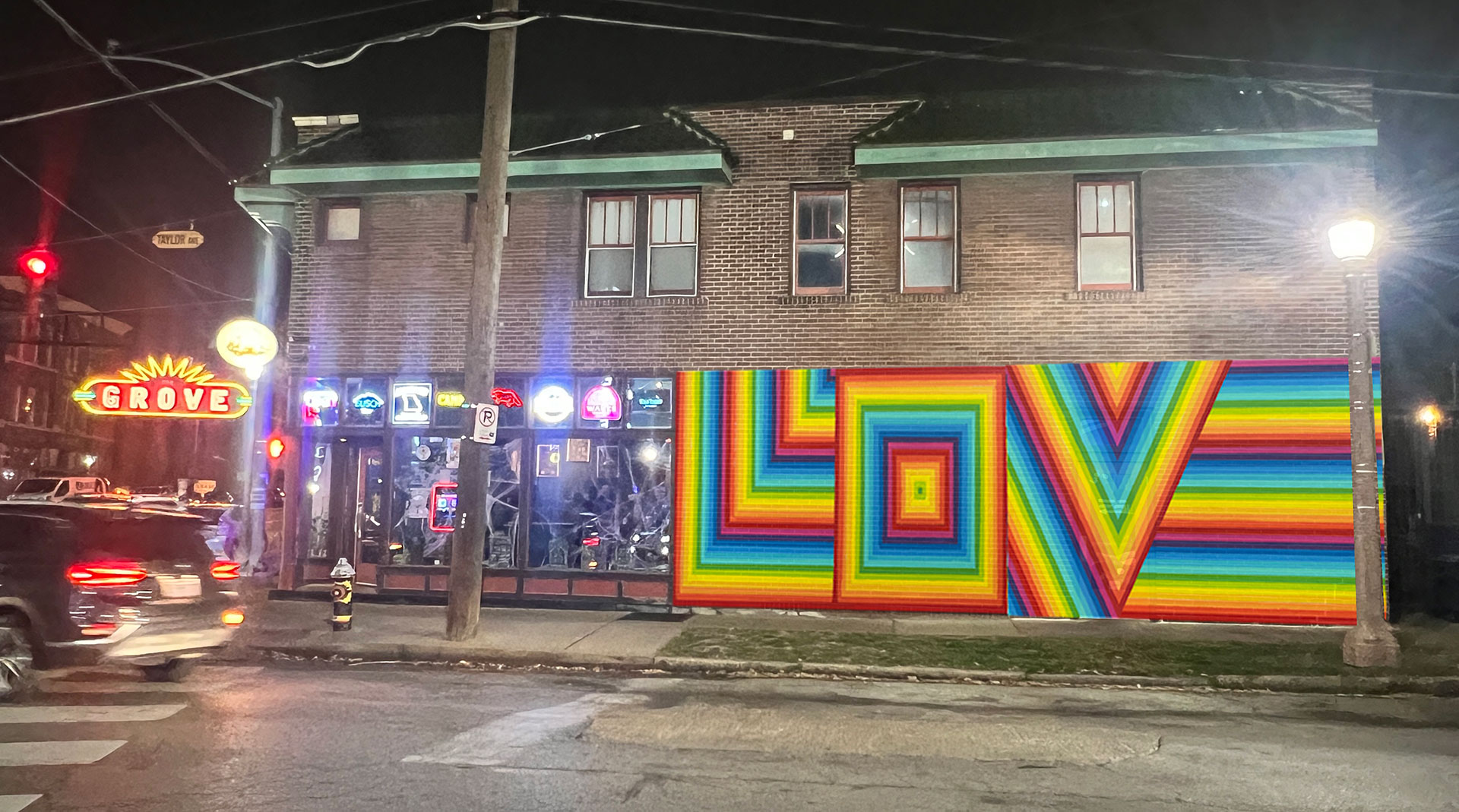 Love mural outside Platypus in the Grove neighborhood of St. Louis