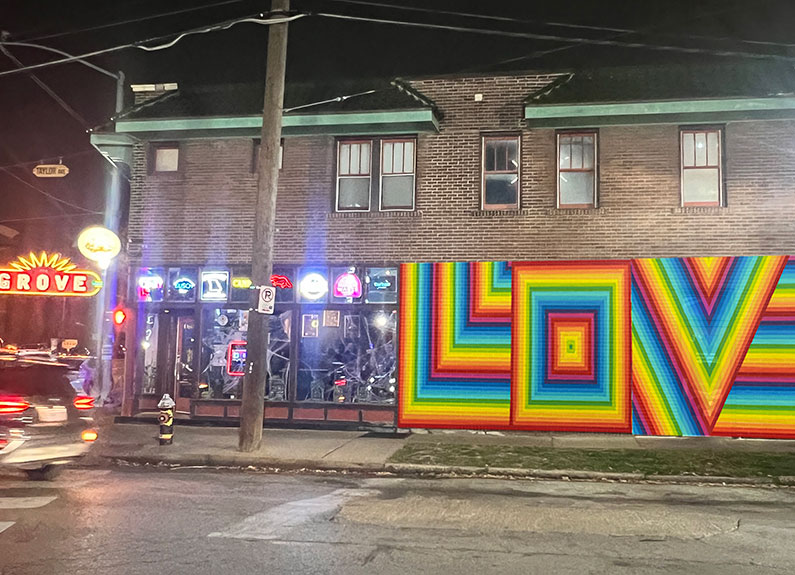 Love mural outside Platypus in the Grove neighborhood of St. Louis