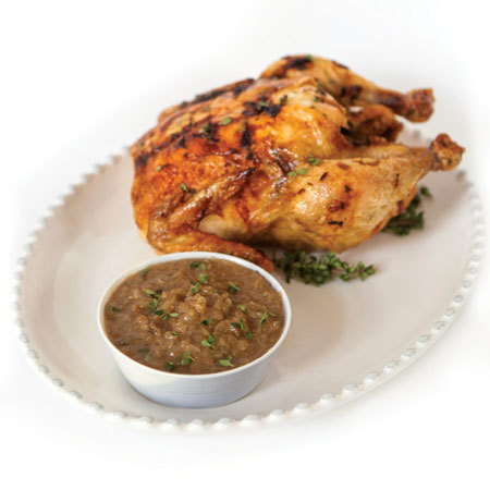 Roast chicken with clove-studded onion