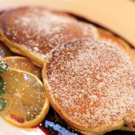 Lemon-Ricotta Pancakes with Ginger-Blueberry Syrup