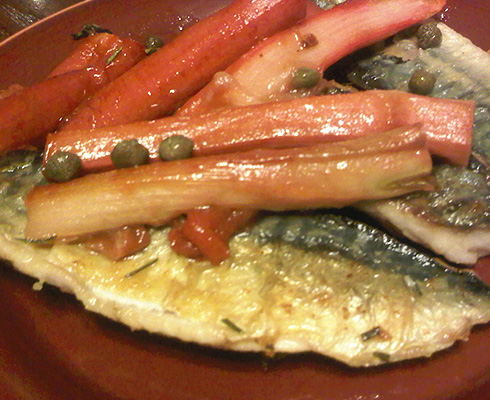 Nigel Slater's Mackerel with Rhubarb and Sherry Vinegar