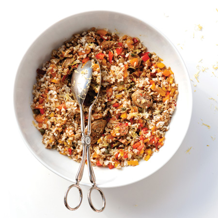 Seven-Grain Salad with Italian Sausage, Peppers and Capers 