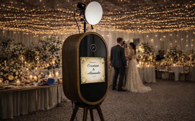 Snap&Shot Photobooth Vintage Heritage in Western Switzerland, large model with strong visual impact, ideal for high attendance and exceptional venues