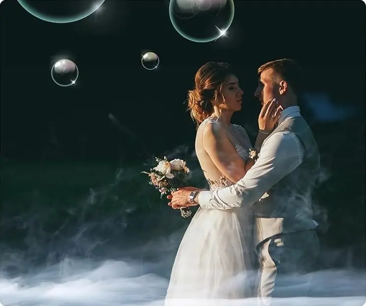 Machine à fumée et bulles pour videobooth lors d’un mariage en Suisse romande
