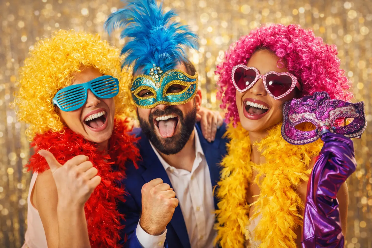 Premium Photobooth props: glasses, wigs and feather boas for unforgettable photos in Western Switzerland