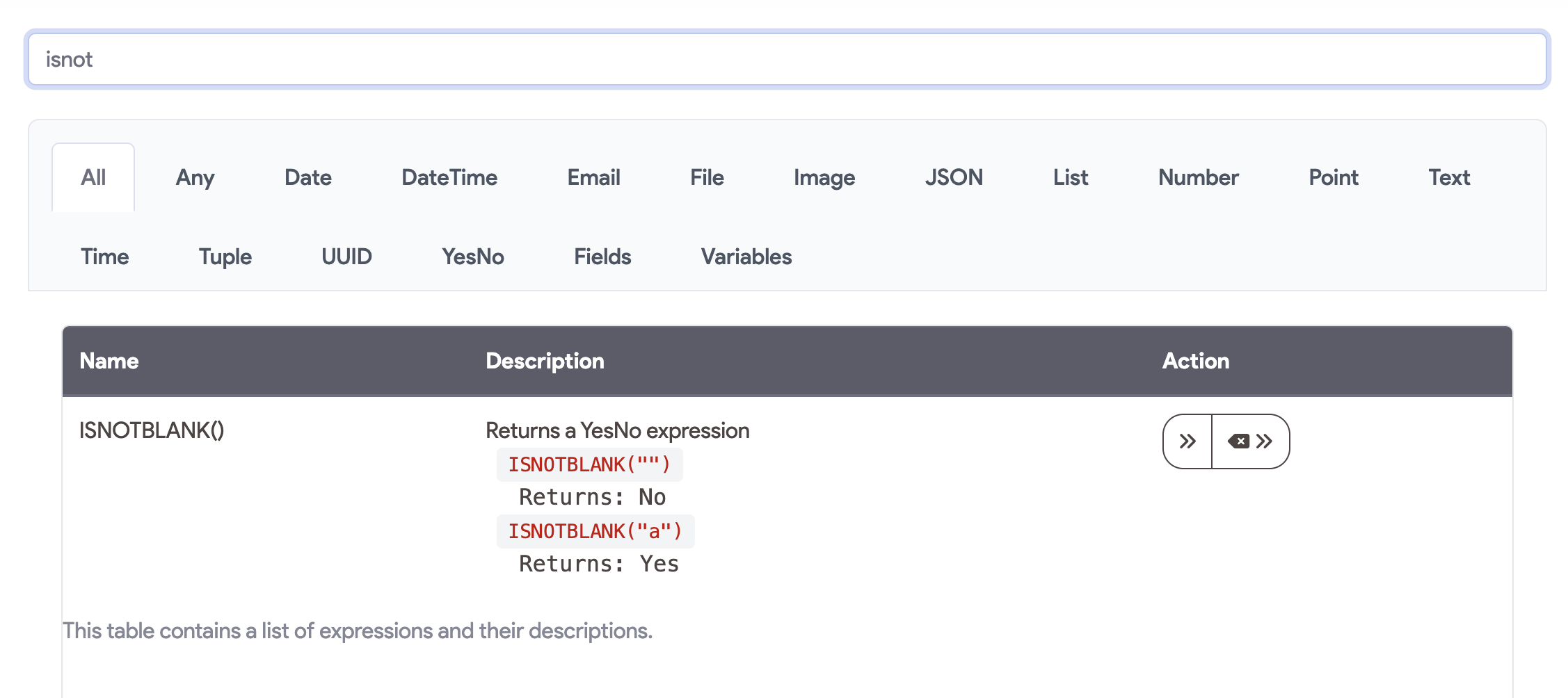 expression builder search